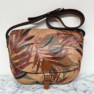 Patricia Nash Rosolini Leather Saddle Bag Floral Leaf Print
